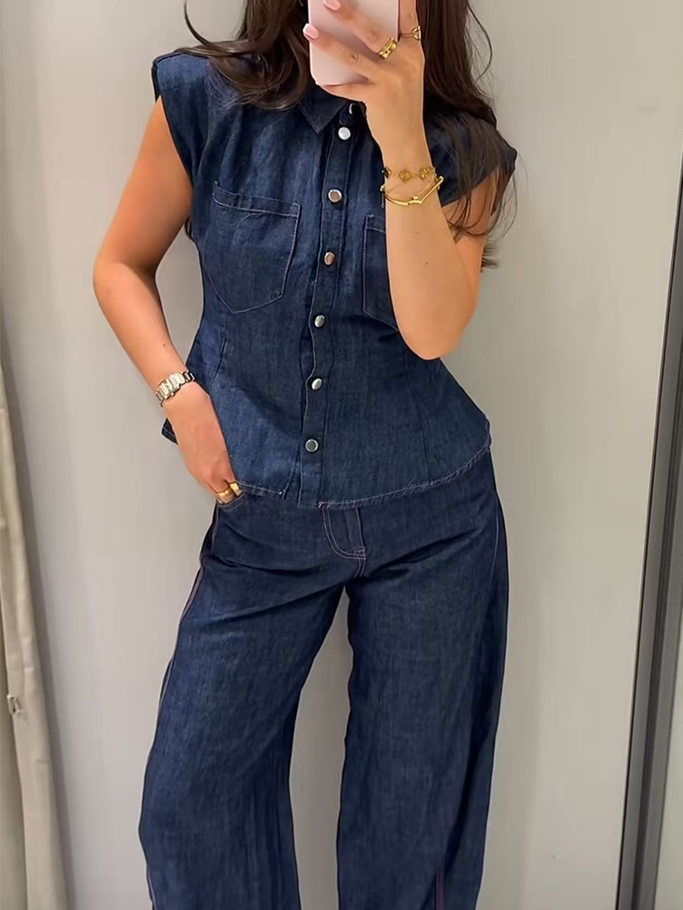 TFMLN Women Denim Pant Set Chi - Shoulder Pad Set In review and price