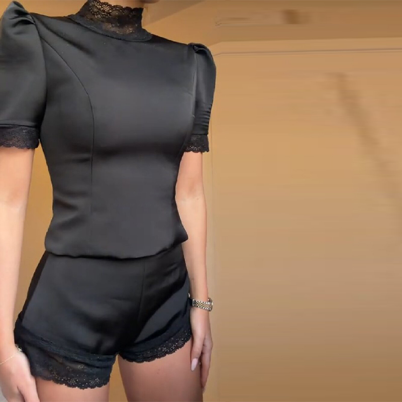 New Satin Lace Edge Top Short  - Shoulder Pad Set In review and price